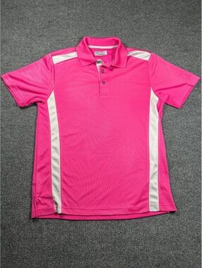 PGA Tour Men's Fitted Golf Polo Shirt Pink with White Accents